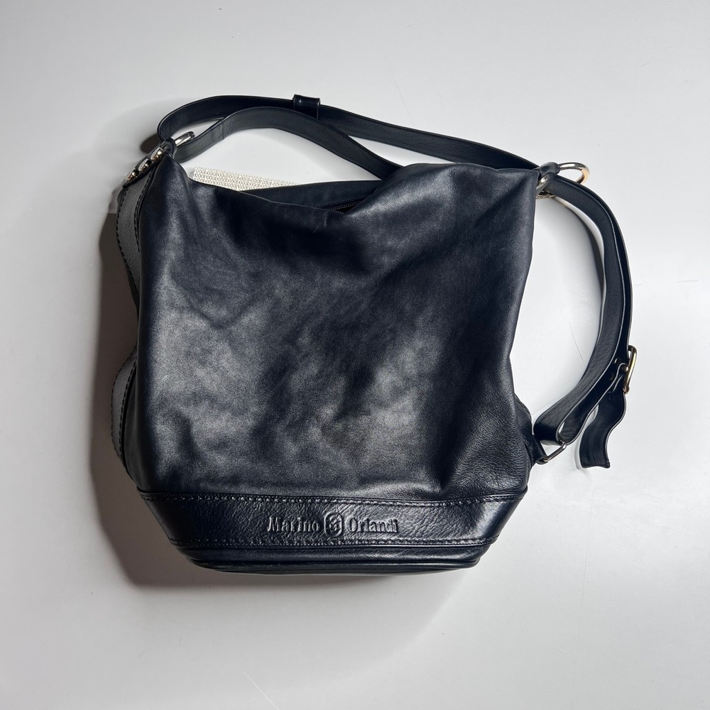 Marino Orlandi Black Leather Hobo Shoulder Bag Made in Italy Large Slouchy Tote